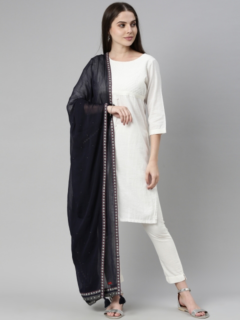 

W Navy Blue Solid Dupatta