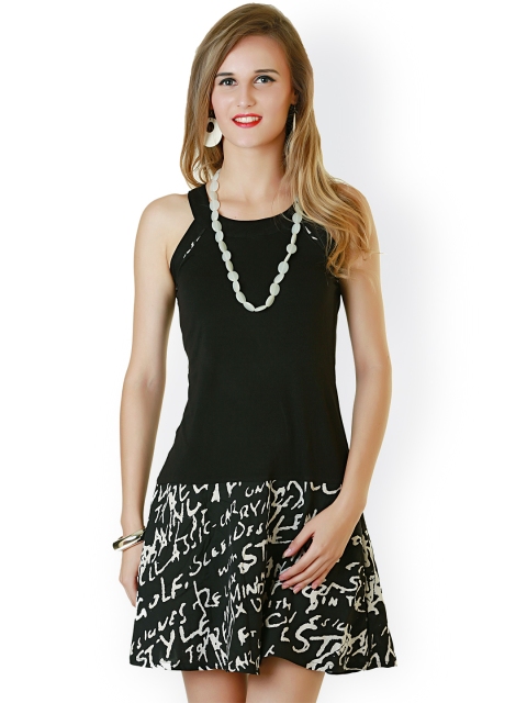 

Belle Fille Black Printed Drop-Waist Dress
