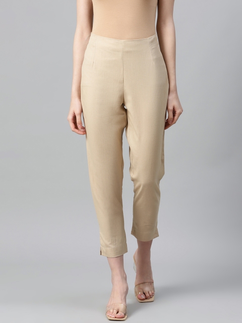 

W Women Beige Regular Fit Solid Cropped Trousers