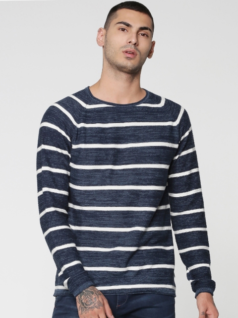 

Jack & Jones Men Blue & White Striped Sweater