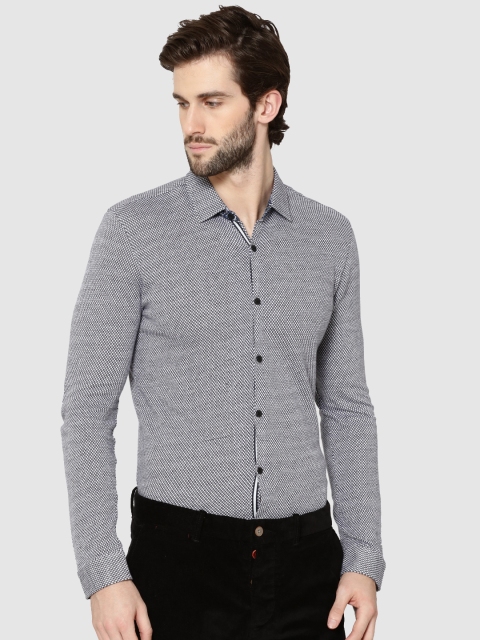 

Jack & Jones Men White & Black Slim Fit Self Design Casual Knitted Shirt