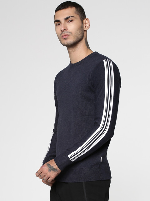 

Jack & Jones Men Blue Striped Sweater, Navy blue