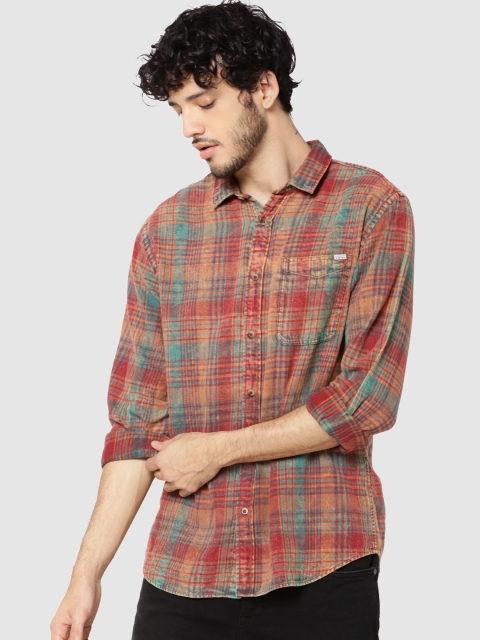

Jack & Jones Men Red & Green Slim Fit Checked Casual Shirt