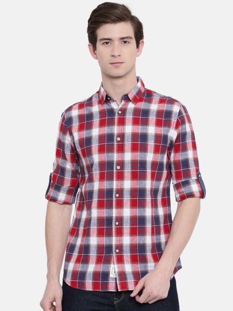 

Jack & Jones Men Red & White Slim Fit Checked Casual Shirt