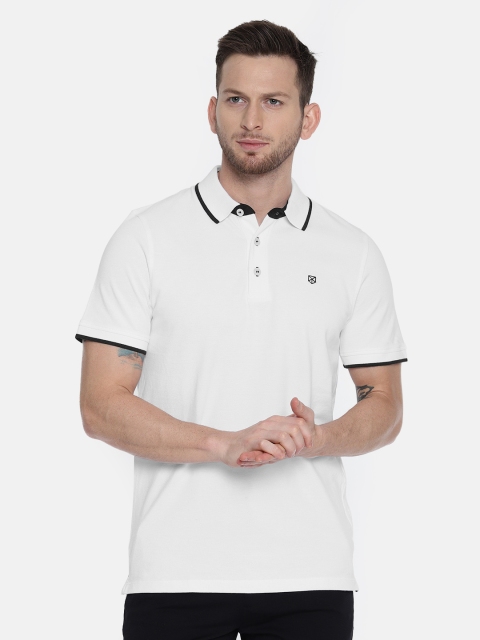 

Jack Jones Men White Solid Polo Collar Pure Cotton T-shirt
