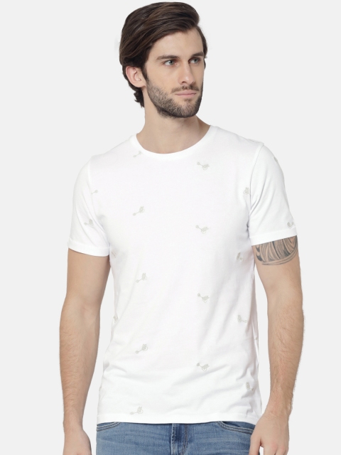 

Jack & Jones Men White Slim Fit Self Design Round Neck T-shirt