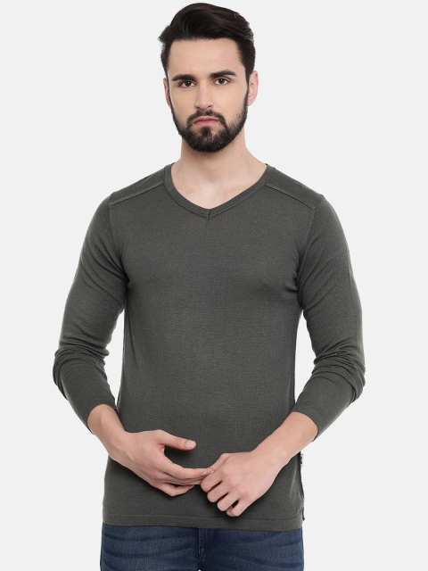 

Jack & Jones Men Charcoal Grey Solid Pullover Sweater