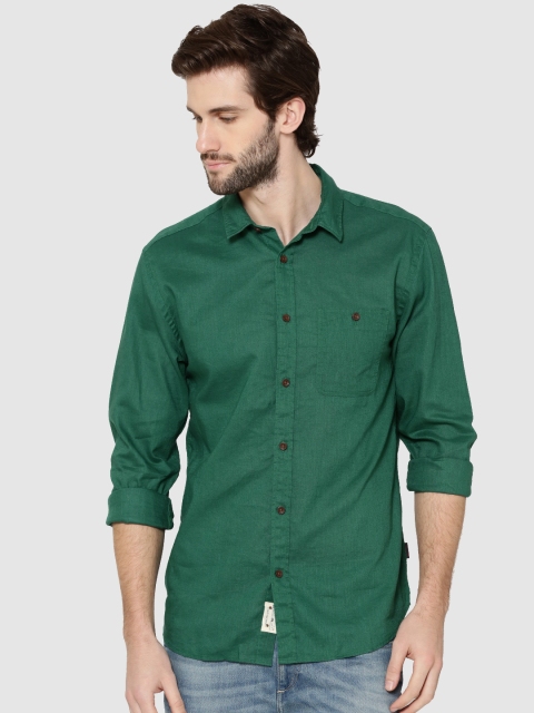 

Jack & Jones Men Green Slim Fit Linen Solid Casual Shirt