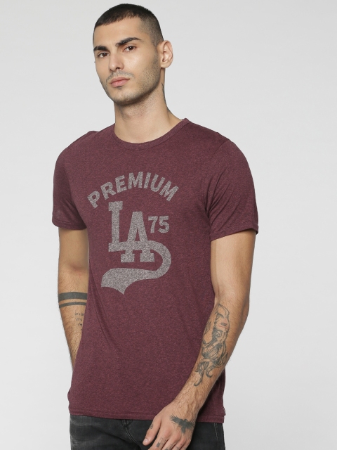 

Jack & Jones Men Burgundy Printed Round Neck T-shirt
