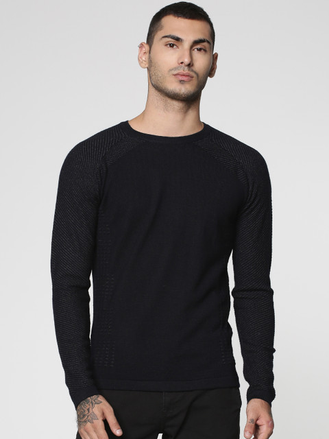 

Jack & Jones Men Navy Blue Self-Design Sweater