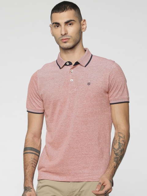 

Jack & Jones Men Red Self Design Polo Collar T-shirt