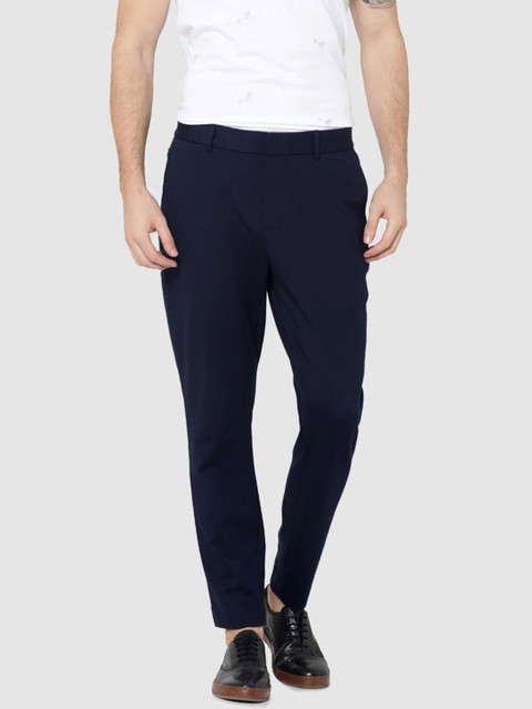

Jack & Jones Men Navy Blue Slim Fit Solid Regular Trousers