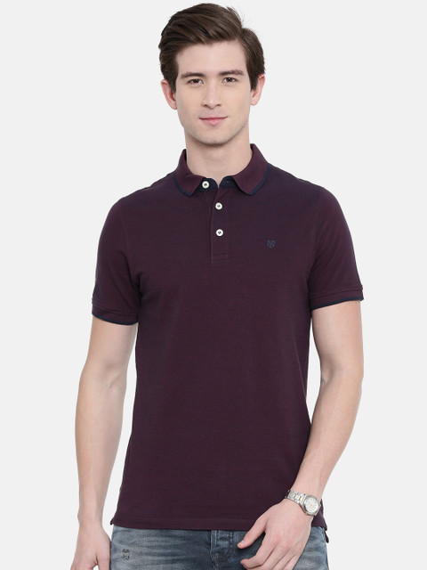 

Jack & Jones Men Purple Solid Slim Fit Polo Collar T-shirt