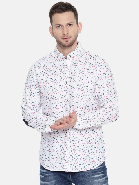 

Jack & Jones Men White & Blue Slim Fit Printed Casual Shirt