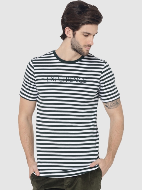

Jack & Jones Men Olive Green & White Striped Round Neck T-shirt
