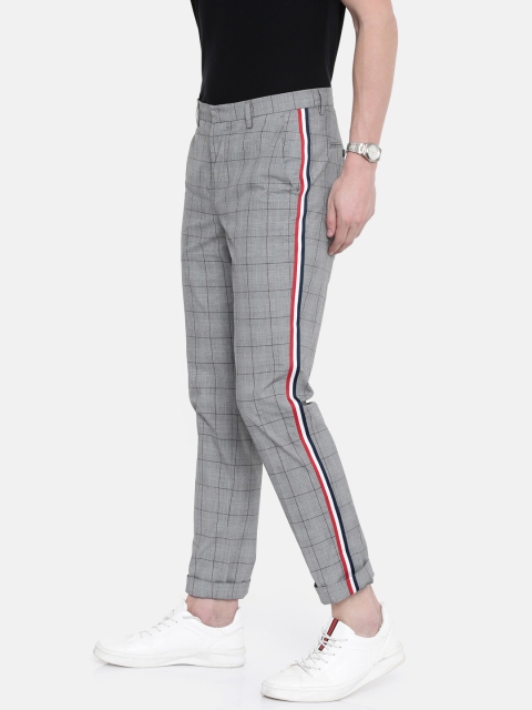 

Jack & Jones Men Grey Slim Fit Checked Formal Trousers