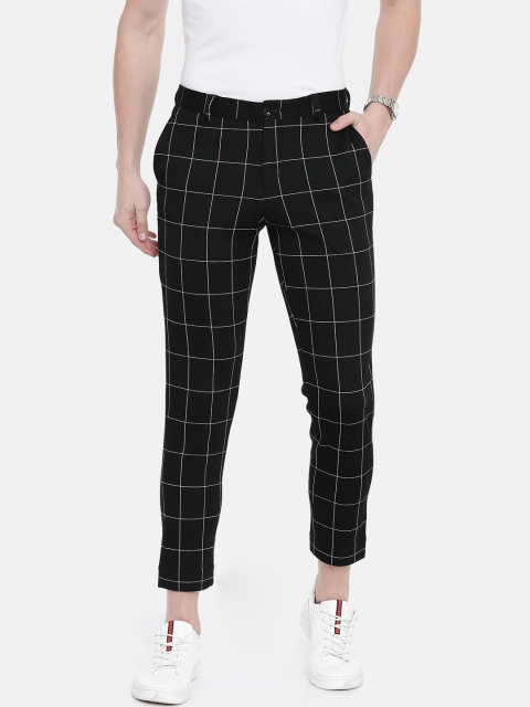 

Jack & Jones Men Black & Off-White Slim Fit Checked Cropped Regular Trousers