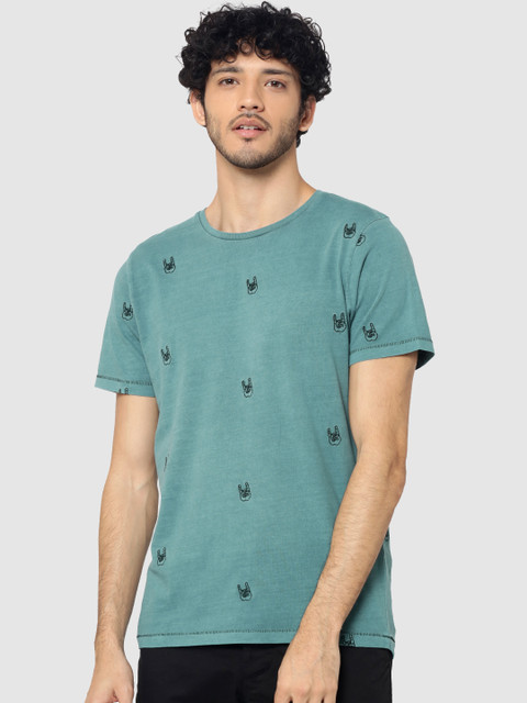 

Jack & Jones Men Green Self Design Round Neck T-shirt