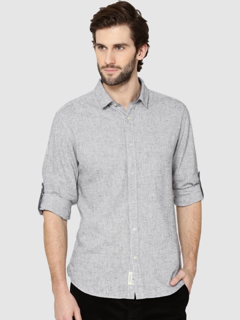 

Jack & Jones Men Black & White Slim Fit Self Design Casual Shirt