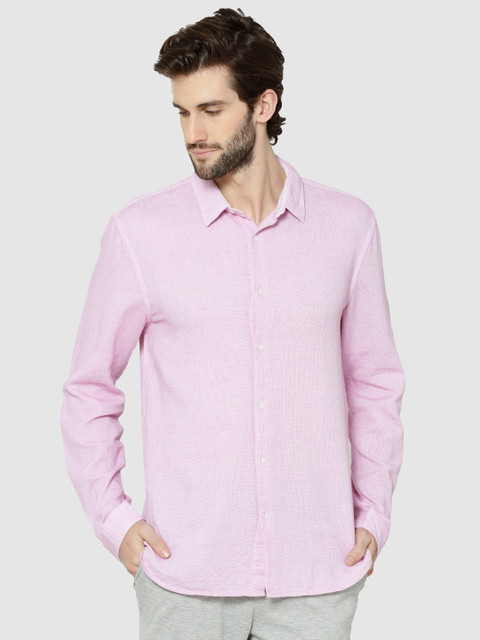 

Jack & Jones Men Pink & White Slim Fit Self Design Casual Shirt