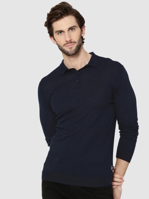 

Jack & Jones Men Navy Blue Solid Polo T-shirt