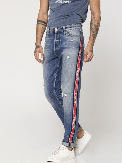 

Jack & Jones Men Blue Fred Tapered Fit Mid-Rise Mildly Distressed Jeans