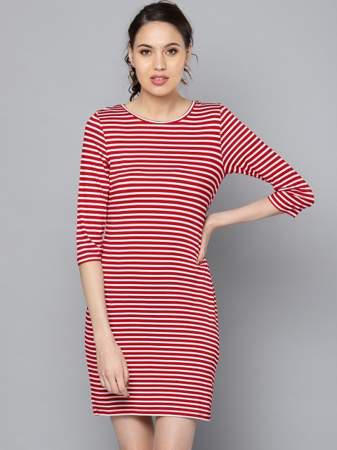 

STREET 9 Women Red & White Striped T-shirt Dress