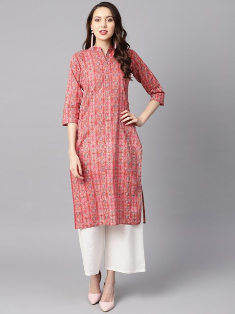 

Nayo Women Red & Pink Printed Straight Kurta