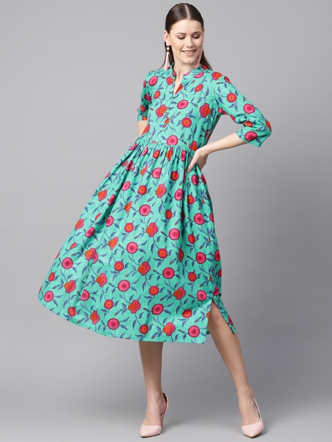 

Nayo Women Blue & Pink Printed A-Line Dress