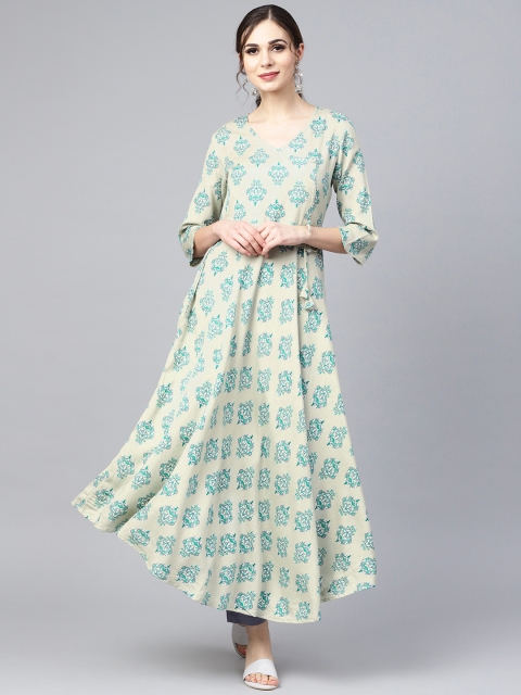 

Nayo Women Green & Grey Printed Kurta with Trousers