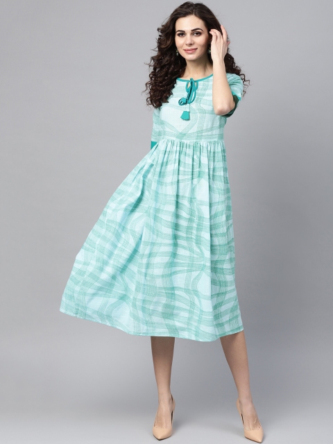 

Nayo Women Sea Green Fit & Flare Dress