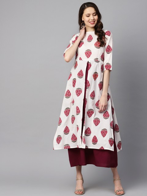 

Nayo Women White & Red Layered Printed Maxi Dress