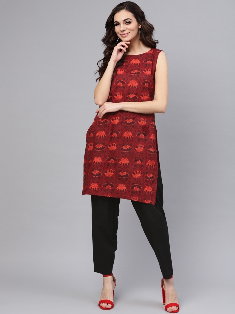 

Nayo Women Maroon & Black Printed Kurta with Salwar