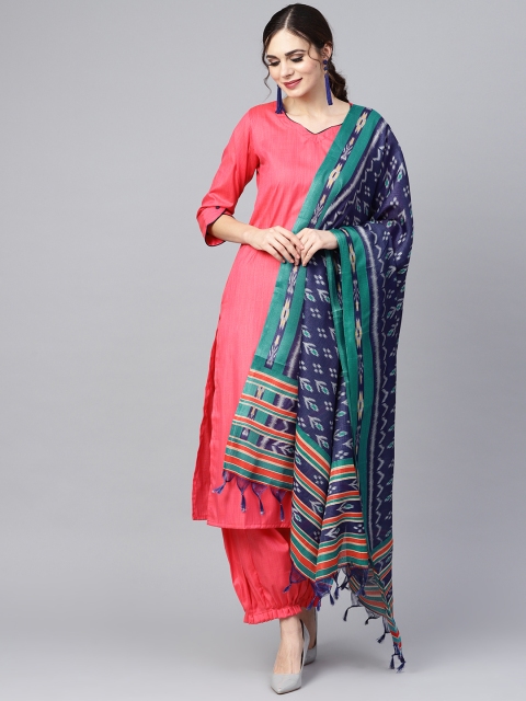 

Nayo Women Pink & Navy Blue Solid Kurta with Salwar & Dupatta