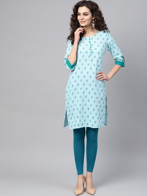 

Nayo Women Blue & Green Printed Straight Kurta