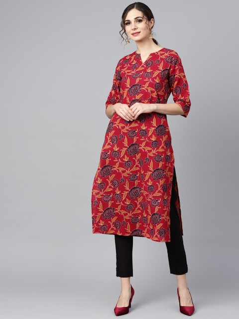 

Nayo Women Maroon & Black Printed Kurta with Trousers