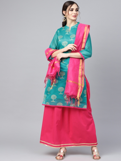 

Nayo Women Green & Pink Printed Kurta with Skirt & Dupatta