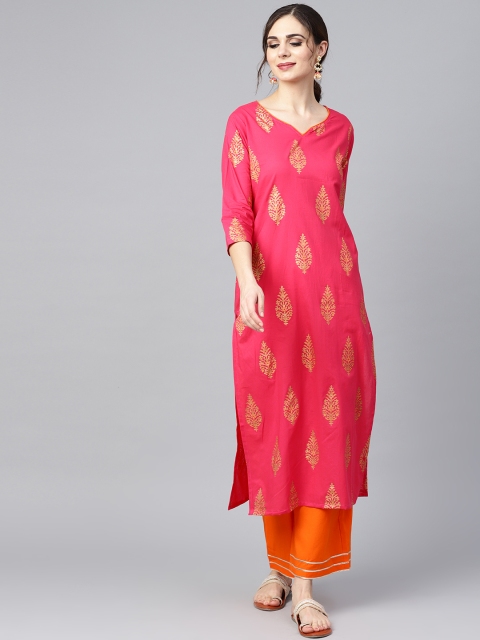 

Nayo Women Pink & Orange Printed Kurta with Palazzos