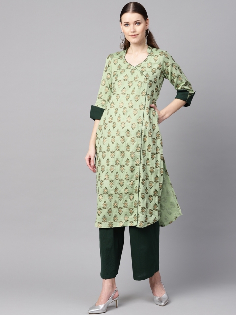 

Nayo Women Green & Golden Printed Kurta with Palazzos