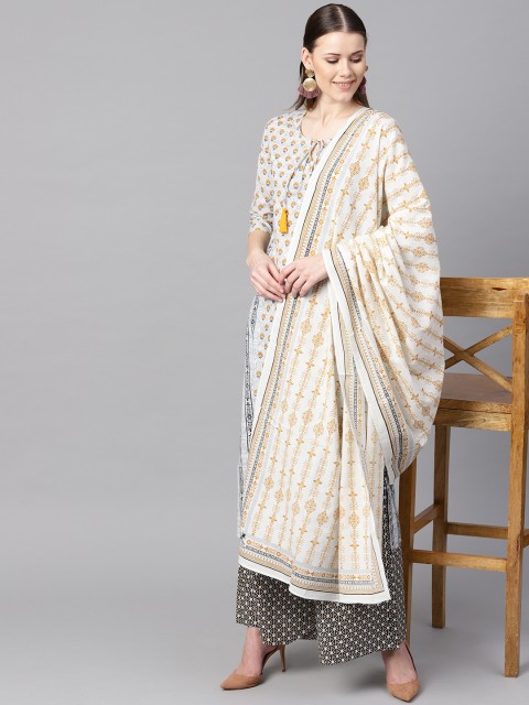 

Nayo Women White & Black Printed Kurta with Palazzos & Dupatta