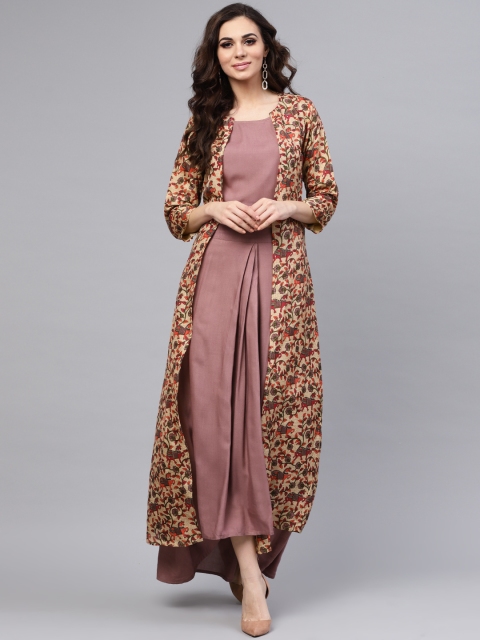 

Nayo Women Mauve & Beige Solid Clothing set With Ethnic Jacket