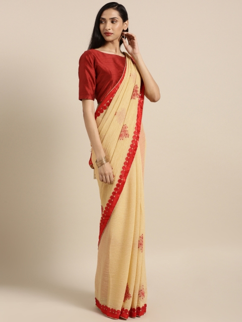 

Nanda Silk Mills Beige & Red Embroidered Art Silk Saree