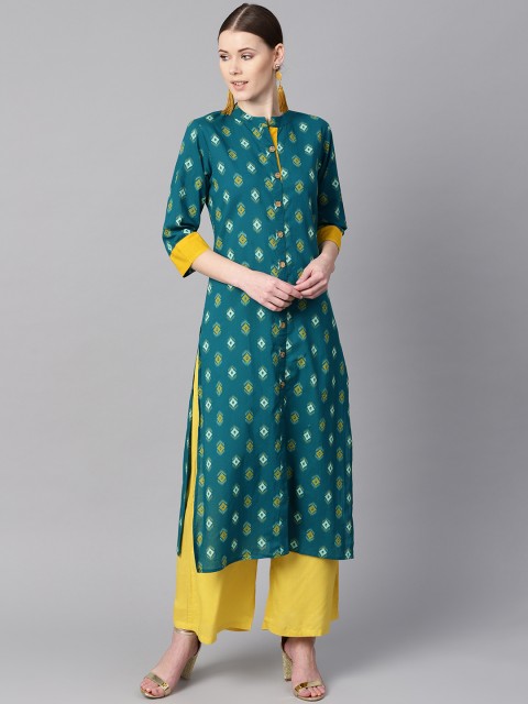 

AASI - HOUSE OF NAYO Women Teal Printed Straight Kurta