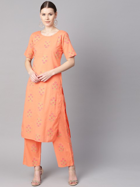 

AASI - HOUSE OF NAYO Women Peach-Coloured Printed Kurta with Palazzos