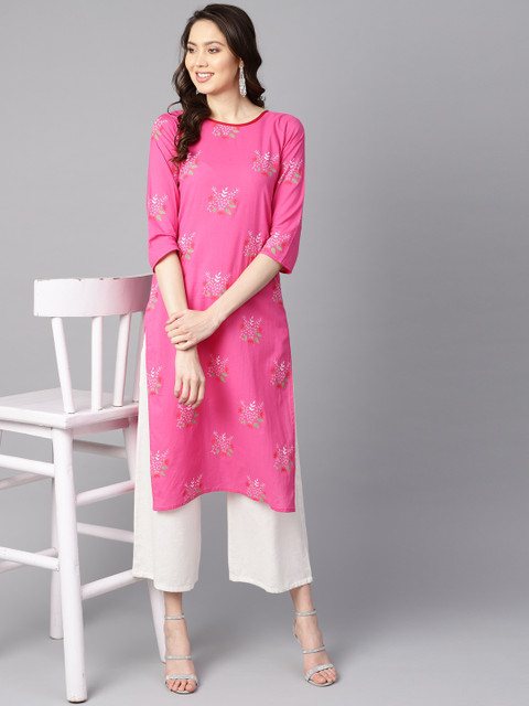 

AASI - HOUSE OF NAYO Women Pink Printed Straight Kurta