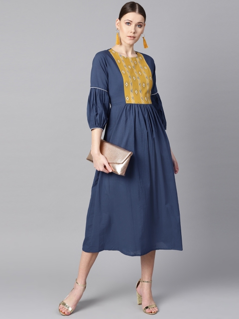 

AASI - HOUSE OF NAYO Women Navy Blue Solid Fit & Flare Dress