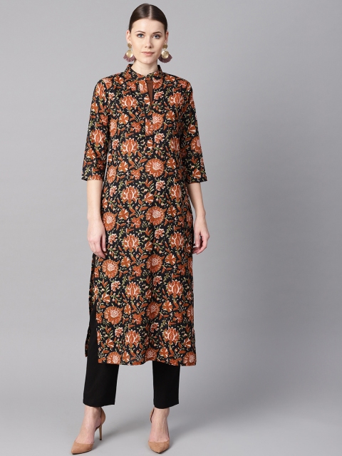 

AASI - HOUSE OF NAYO Women Black & Brown Printed Kurta with Trousers