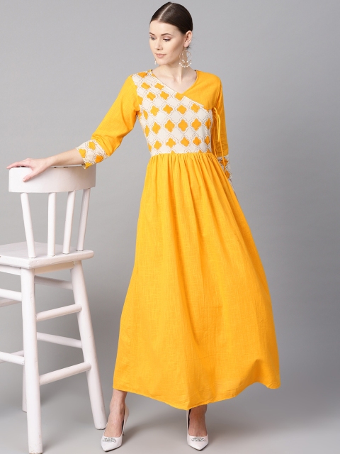 

AASI - HOUSE OF NAYO Women Yellow & White Solid Maxi Dress