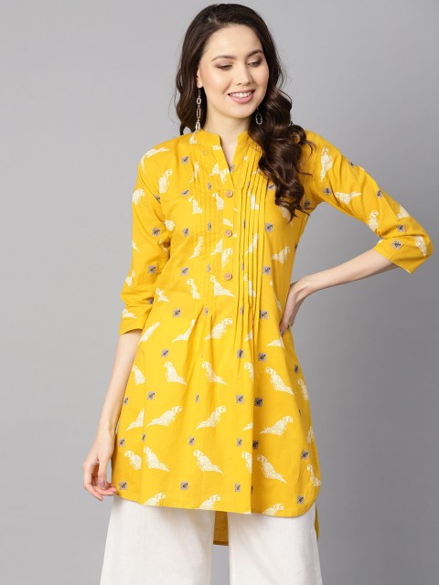 

AASI - HOUSE OF NAYO Women Mustard & White Quirky Print Straight Kurta