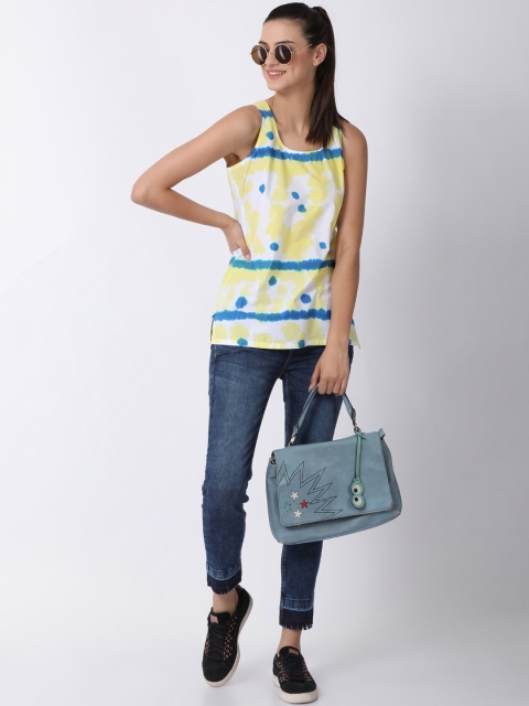 

Blue Saint Women White Printed Round Neck T-shirt